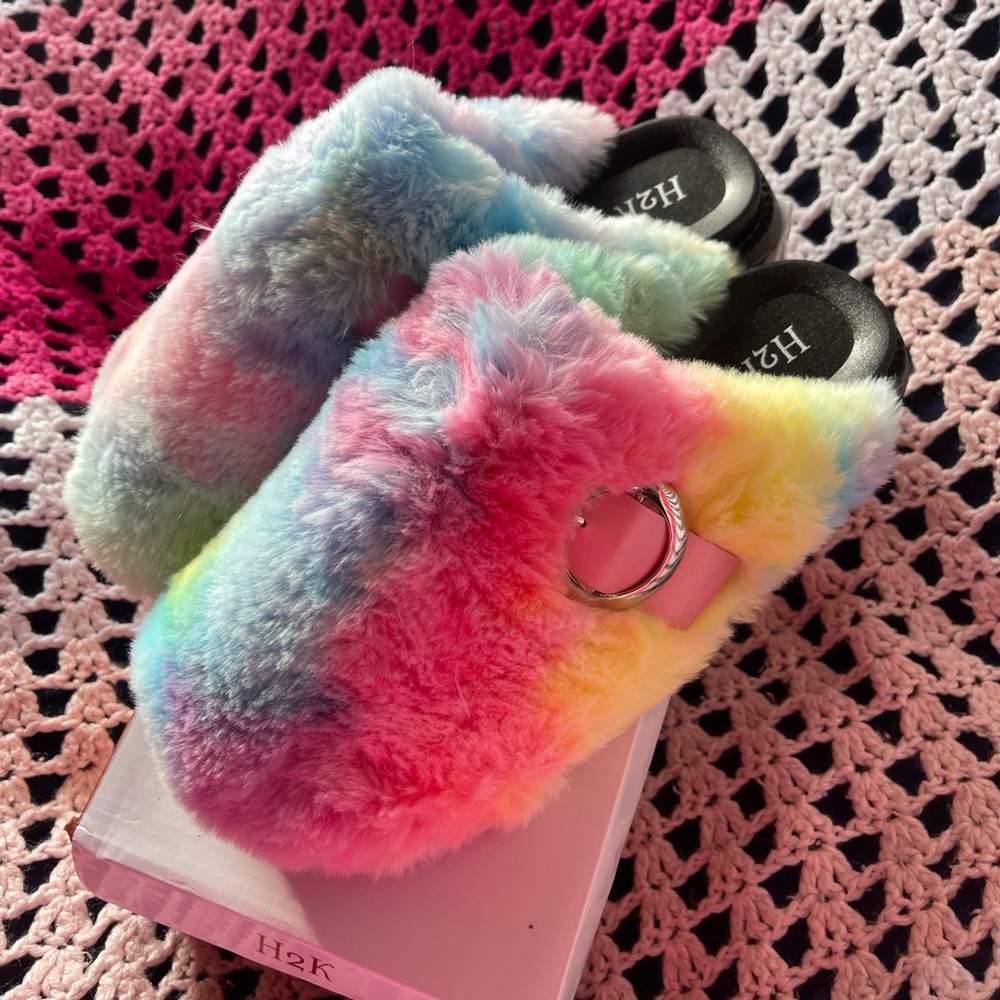 Rainbow Fur Clogs